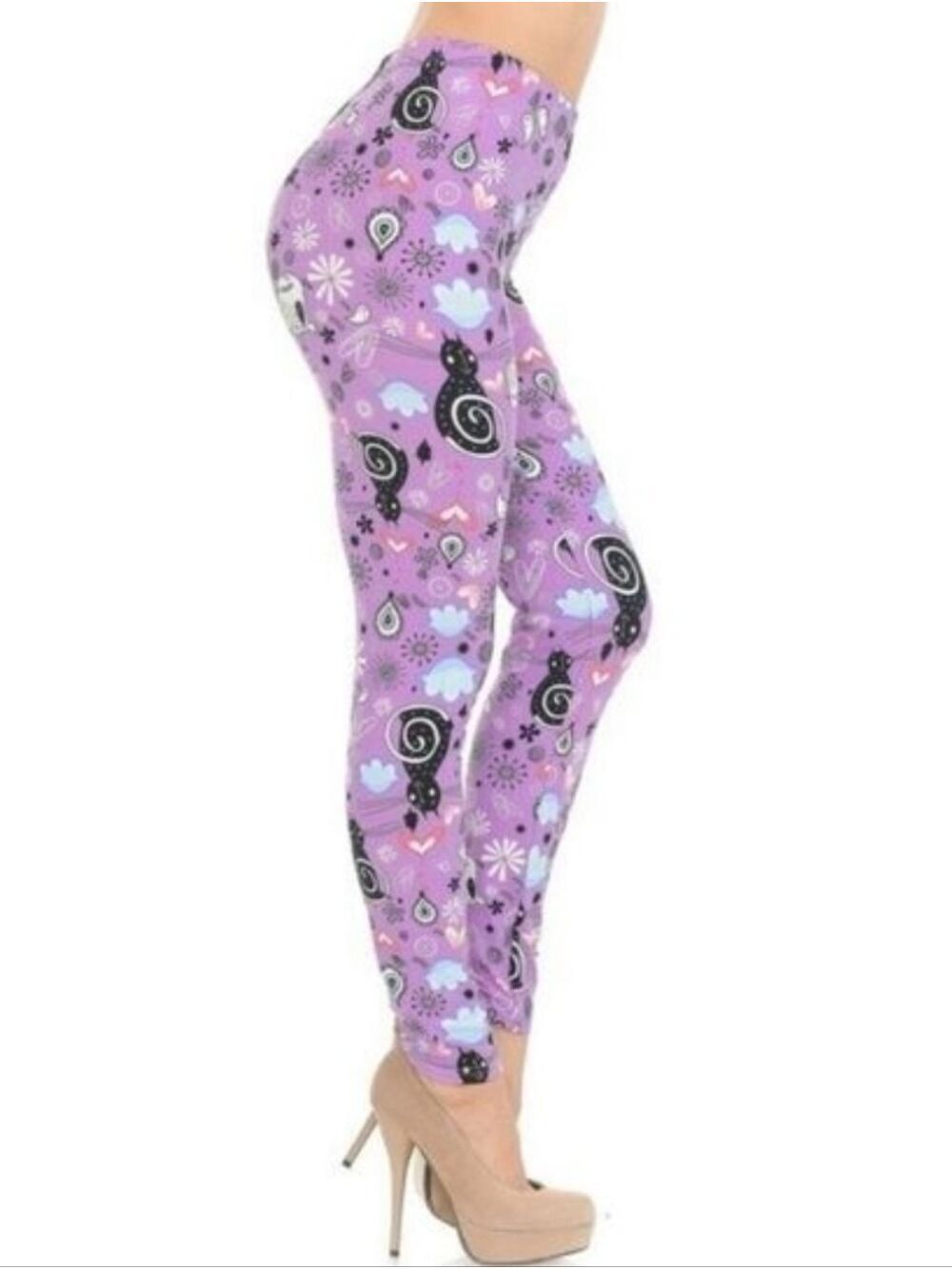 LEGGINGS DEPOT Purple Cat Animal Print Full length Leggings Size 12 NWT